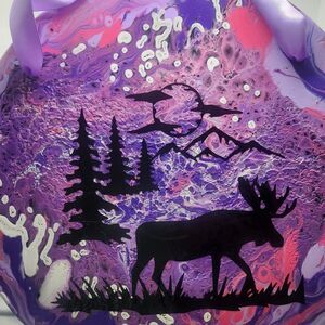 Hand Crafted Colorful Moose Fluid Art Painting On 12" Vinyl Record